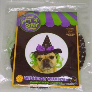 NIB Rubies Pet Shop Boutique Halloween Witch Hat With Green Hair S/M Dog Or Cat